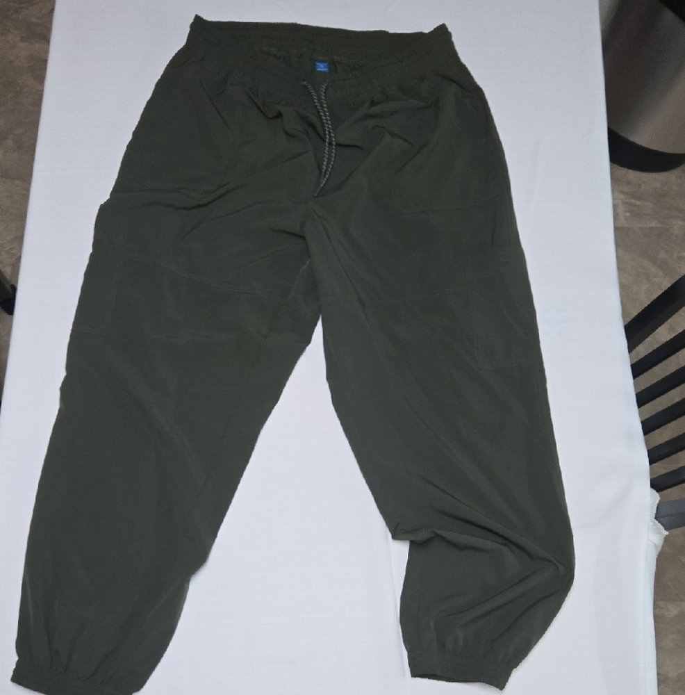 Old Navy Green Track Pants with Relaxed Fit and Elastic Cuffs